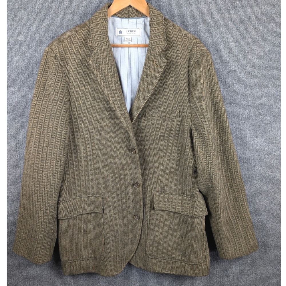 J.Crew Mens Brown Herringbone Blazer Sport Coat 46R Wool Blend Professor Grandpa